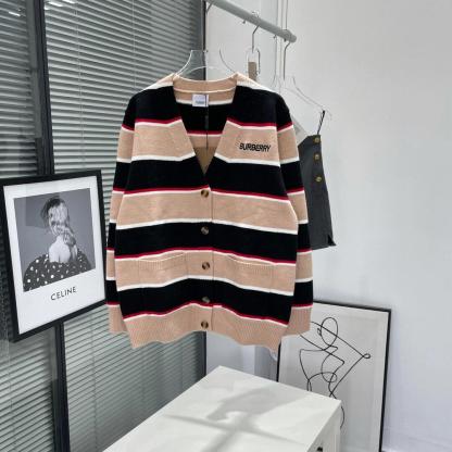 BUR New Striped Wool-Blend Ribbed Cardigan