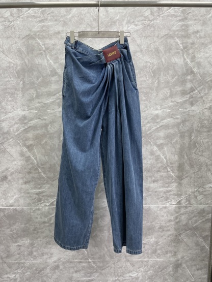 LEW 2025SS Leather pleated denim pants