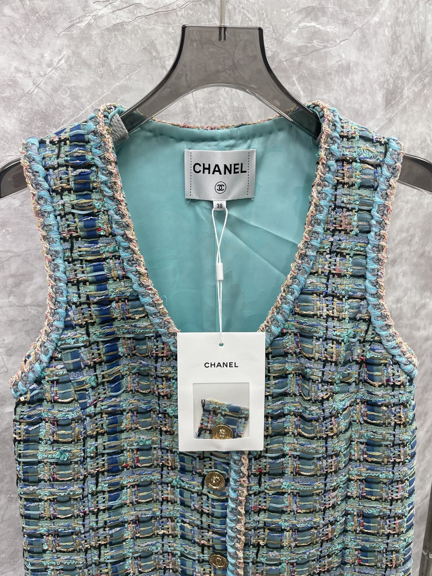 CC 25SS Peacock blue woolen vest skirt