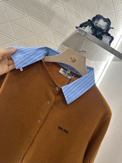 MM 2025SS Color blocking fake 2-piece knitted cardigan