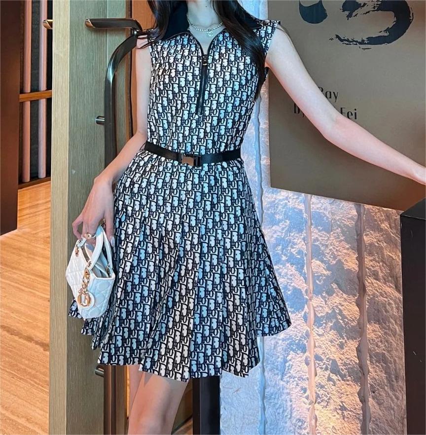 DIO Monogrammed Ribbed Neck Sleeveless Dress