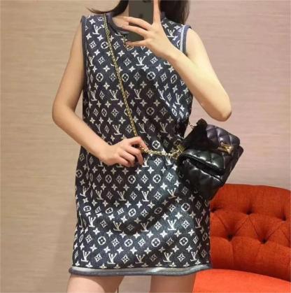 Louis Vuit2025SS Classic Old Flower Jacquard Knit Dress