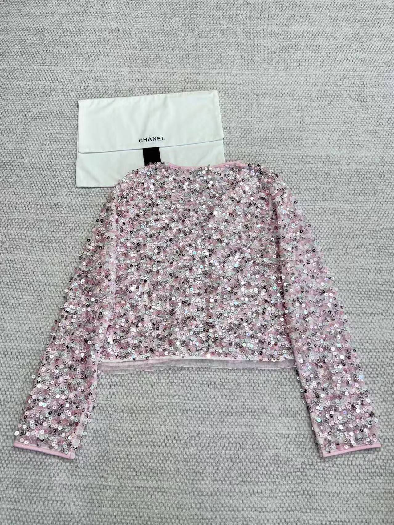 CHNEL Pink Diamond Button Sequin Cardigan