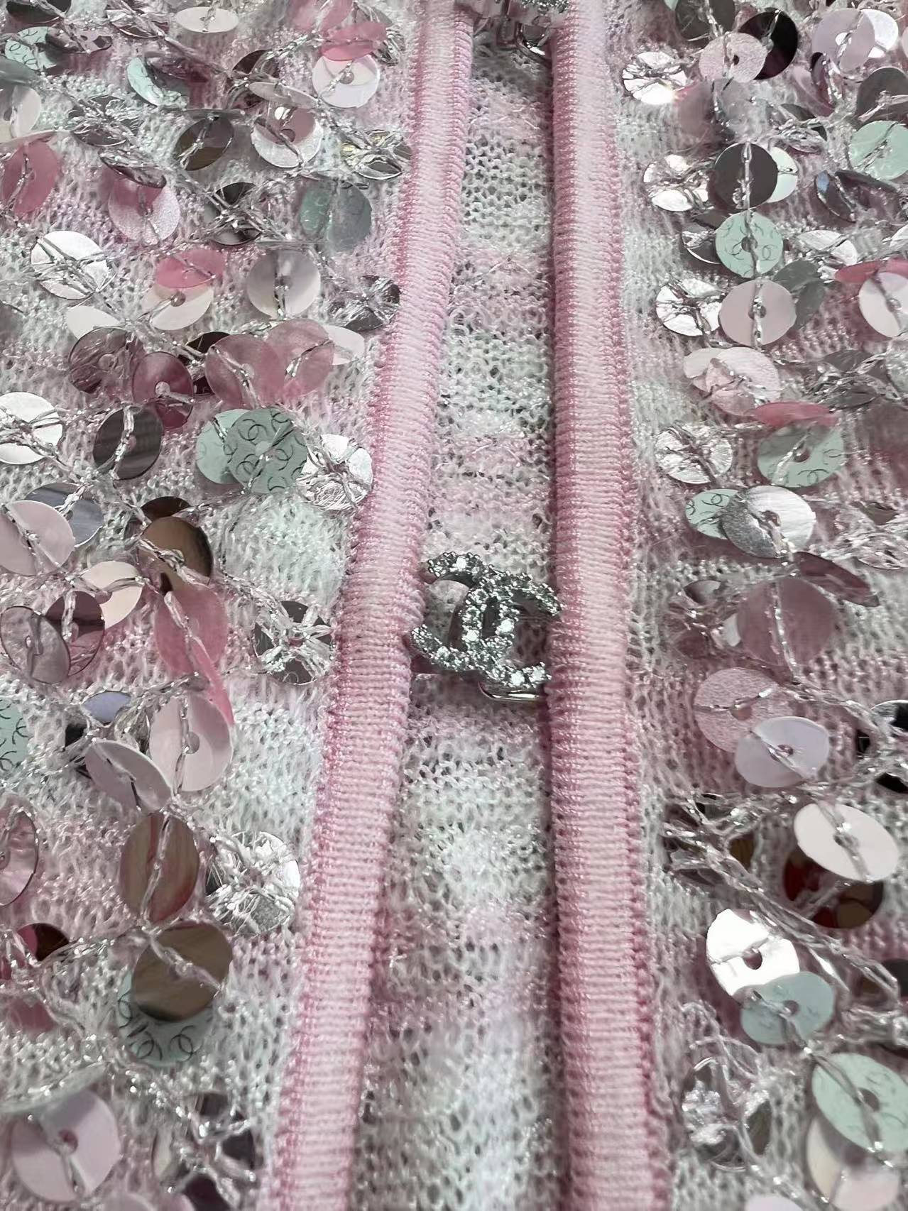CHNEL Pink Diamond Button Sequin Cardigan