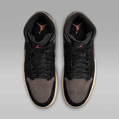 Air Jordan 1 Mid SE - Μαύρο/Light Wild Mango/Olive Grey - 4