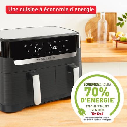 Tethtfal Dual Easy Fry & Grill, Air fryer double tiroir, 8.3L, Jusqu'à 8 personnes