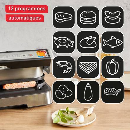 Tethtfal Optigrill 4 en 1 XL, grill intelligent, fonctions bbq, four et repas complet, 12 programmes, mode manuel, ouverture 180°, XL 8 personnes