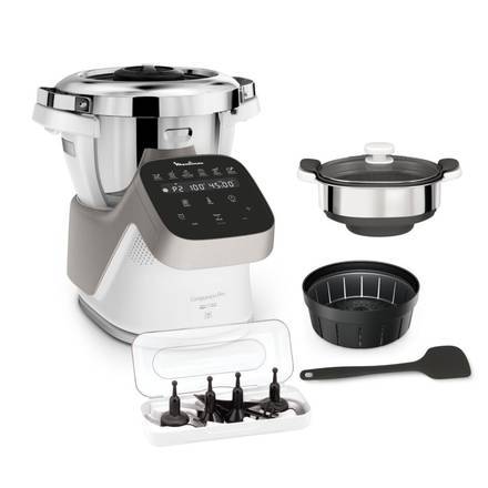 Companion Pro, Robot Cuiseur, 15 fonctions, Pesage intégré, Capacité XL 10 personnes, Gris, Fabriqué en France + Cuiseur vapeur