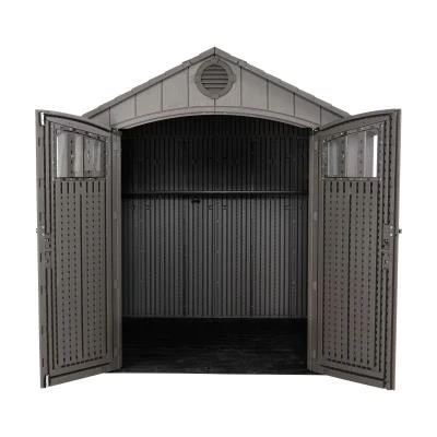 Heavy-duty resin outdoor shed with lock, double door and window, wind, rain, and snow resistant