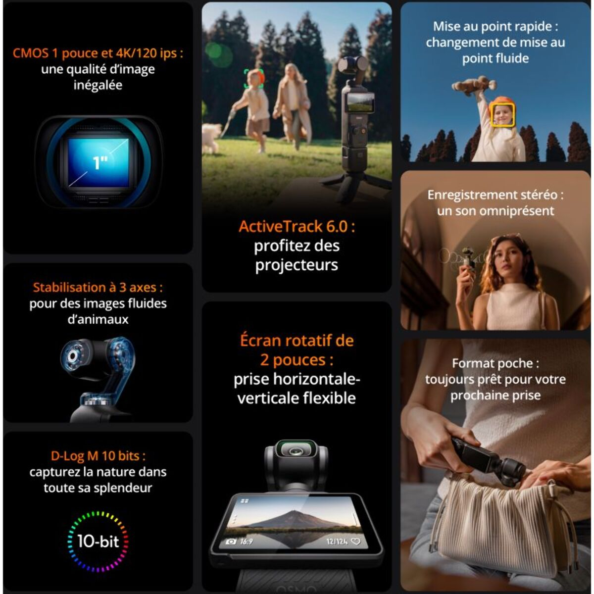 Dthtji Caméra sport DJI Osmo Pocket 3 Creator Combo