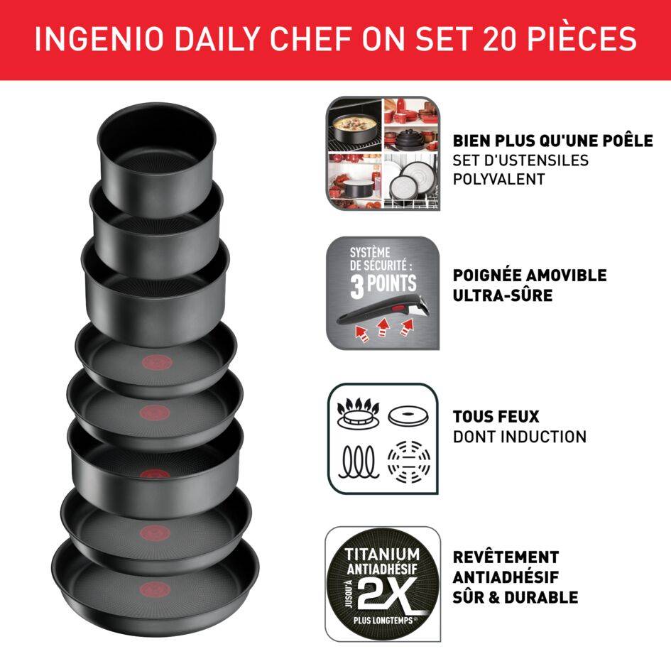 Ingenio Daily Chef, Antiadhésif, Batterie de cuisine 20 pièces, Induction