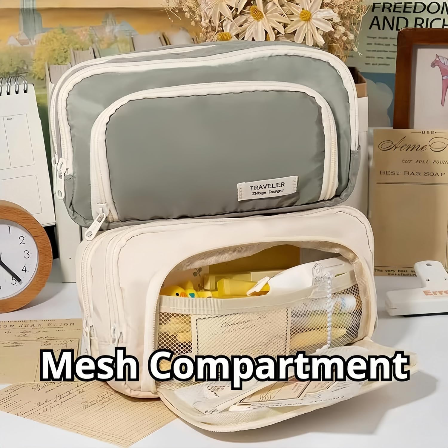 Big Capacity Pencil Case, Cute Pencil Pouch, Aesthetic Pencil Case, Kawaii Pencil Case, Pencil Cases for Teen Girls, Pencil Case with Compartments (Light Blue)