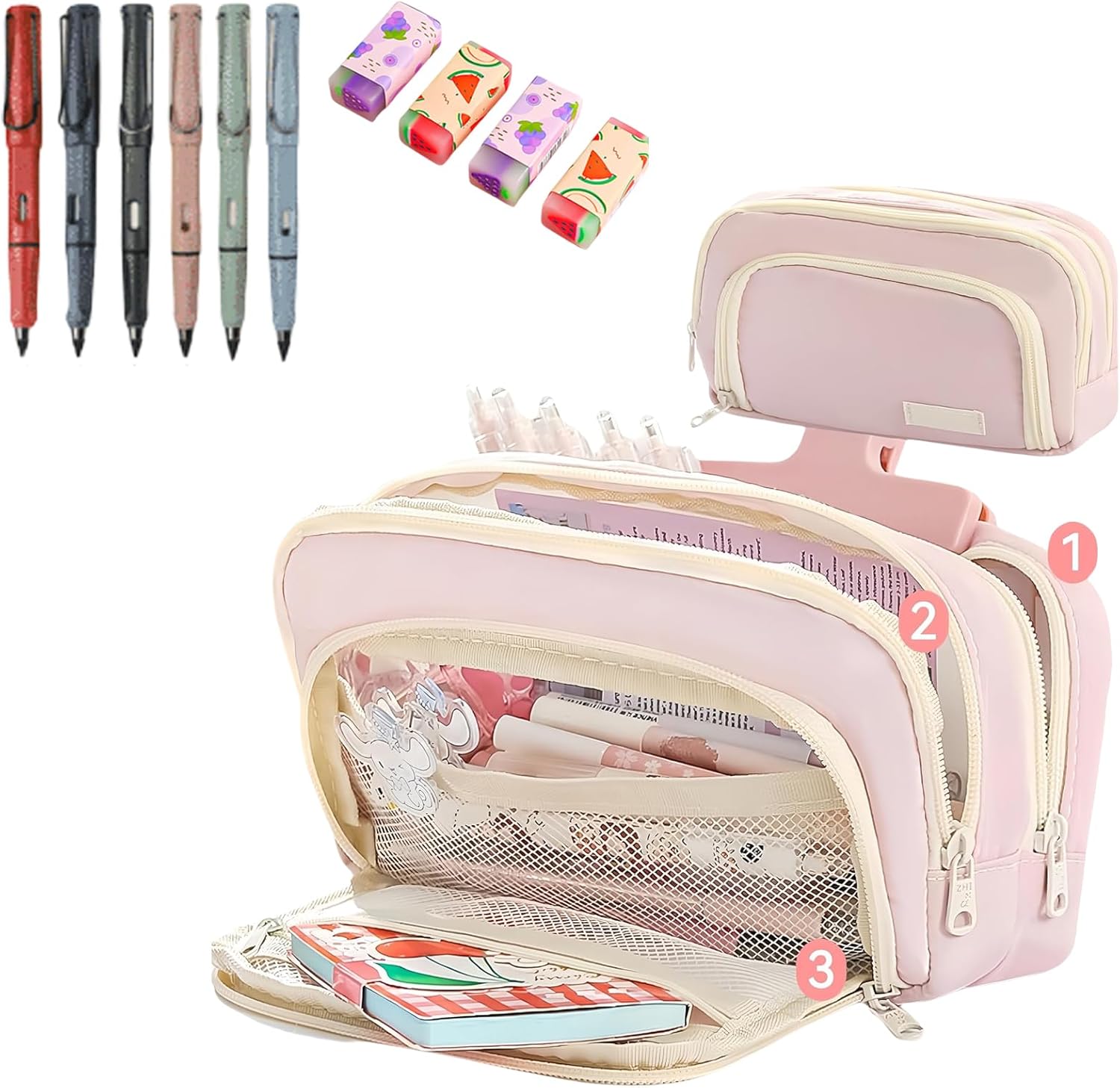 Big Capacity Pencil Case, Cute Pencil Pouch, Aesthetic Pencil Case, Kawaii Pencil Case, Pencil Cases for Teen Girls, Pencil Case with Compartments (Light Blue)