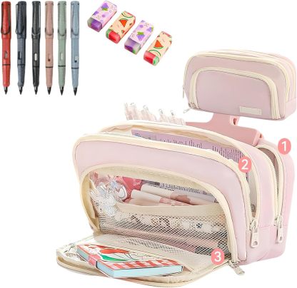 Big Capacity Pencil Case, Cute Pencil Pouch, Aesthetic Pencil Case, Kawaii Pencil Case, Pencil Cases for Teen Girls, Pencil Case with Compartments (Light Blue)