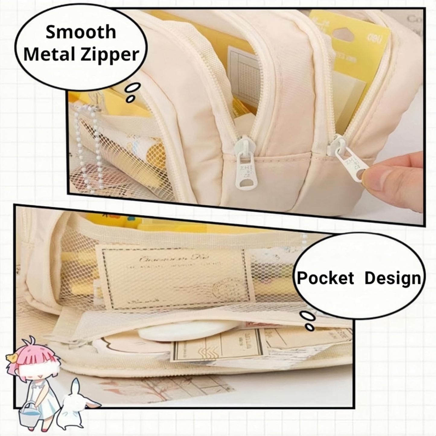 Big Capacity Pencil Case, Cute Pencil Pouch, Aesthetic Pencil Case, Kawaii Pencil Case, Pencil Cases for Teen Girls, Pencil Case with Compartments (Light Blue)