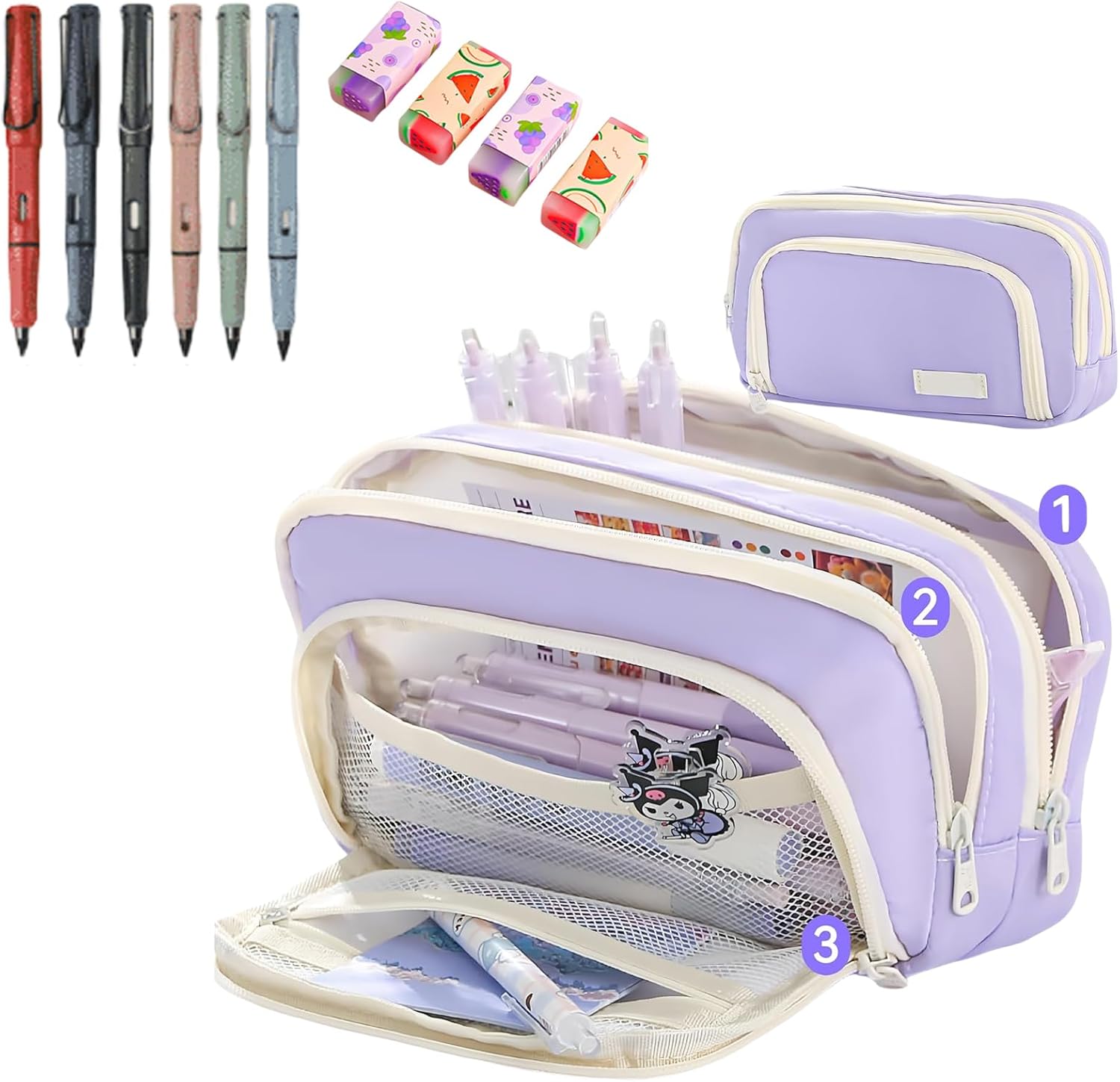 Big Capacity Pencil Case, Cute Pencil Pouch, Aesthetic Pencil Case, Kawaii Pencil Case, Pencil Cases for Teen Girls, Pencil Case with Compartments (Light Blue)