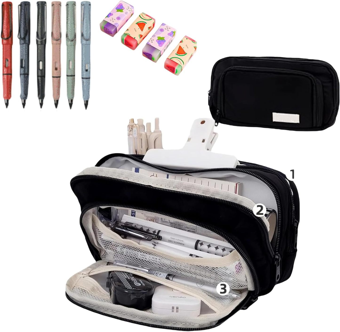 Big Capacity Pencil Case, Cute Pencil Pouch, Aesthetic Pencil Case, Kawaii Pencil Case, Pencil Cases for Teen Girls, Pencil Case with Compartments (Light Blue)