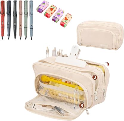 Big Capacity Pencil Case, Cute Pencil Pouch, Aesthetic Pencil Case, Kawaii Pencil Case, Pencil Cases for Teen Girls, Pencil Case with Compartments (Light Blue)