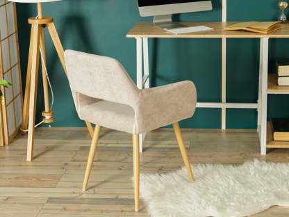 Lot de 6 chaises de salle à manger fauteuil assise rembourrée en tissu, pieds en métal effet bois, style scandinave, beige