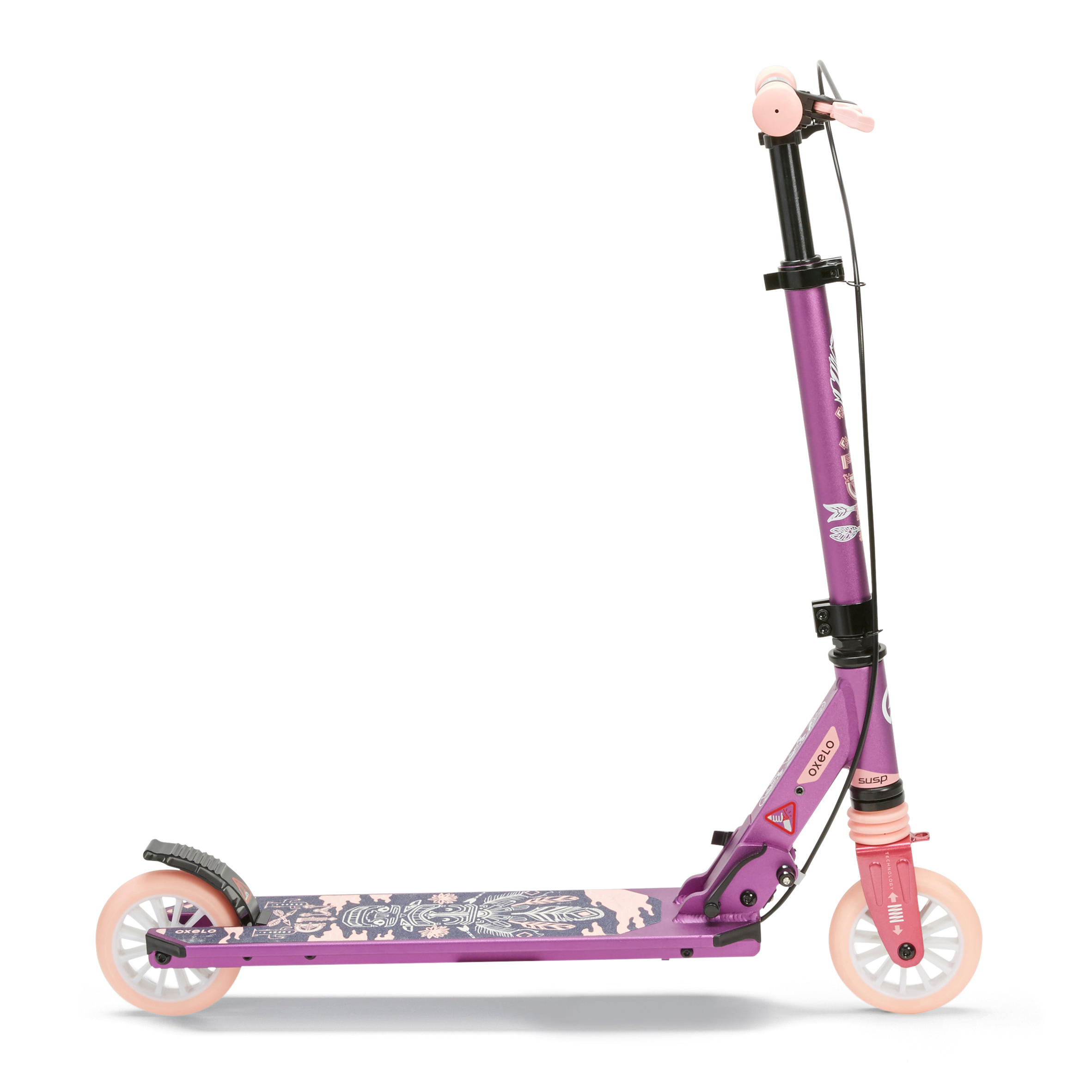 OXthtELO Trottinette enfant mid5 avec frein au guidon et suspension violette