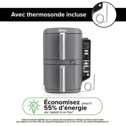 Air Fryer Ninthtja Double Stack XL 2 tiroirs superposés 6-en-1, 9,5 L avec thermosonde, Gris SL451EU