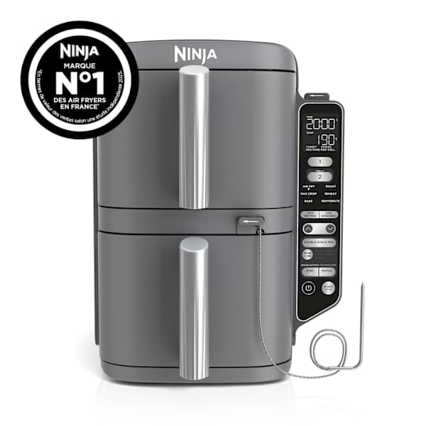 Air Fryer Ninthtja Double Stack XL 2 tiroirs superposés 6-en-1, 9,5 L avec thermosonde, Gris SL451EU