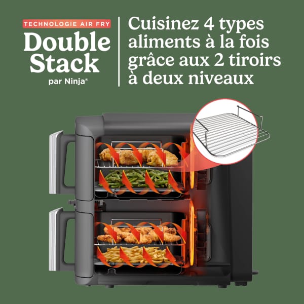Air Fryer Ninthtja Double Stack XL 2 tiroirs superposés 6-en-1, 9,5 L avec thermosonde, Gris SL451EU