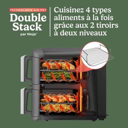 Air Fryer Ninthtja Double Stack XL 2 tiroirs superposés 6-en-1, 9,5 L avec thermosonde, Gris SL451EU