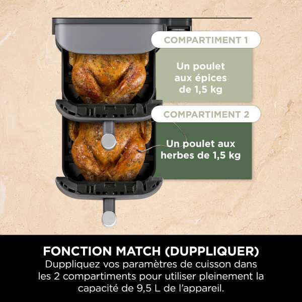 Air Fryer Ninthtja Double Stack XL 2 tiroirs superposés 6-en-1, 9,5 L avec thermosonde, Gris SL451EU