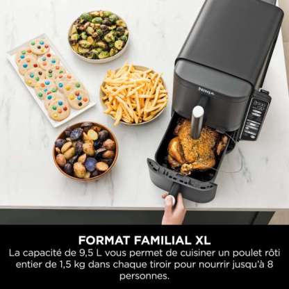 Air Fryer Ninthtja Double Stack XL 2 tiroirs superposés 6-en-1, 9,5 L avec thermosonde, Gris SL451EU