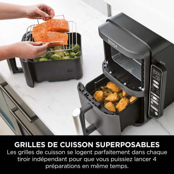 Air Fryer Ninthtja Double Stack XL 2 tiroirs superposés 6-en-1, 9,5 L avec thermosonde, Gris SL451EU