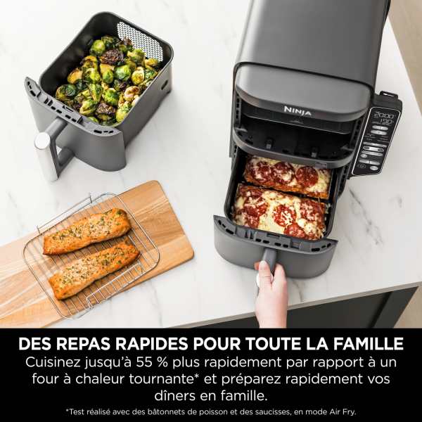 Air Fryer Ninthtja Double Stack XL 2 tiroirs superposés 6-en-1, 9,5 L avec thermosonde, Gris SL451EU