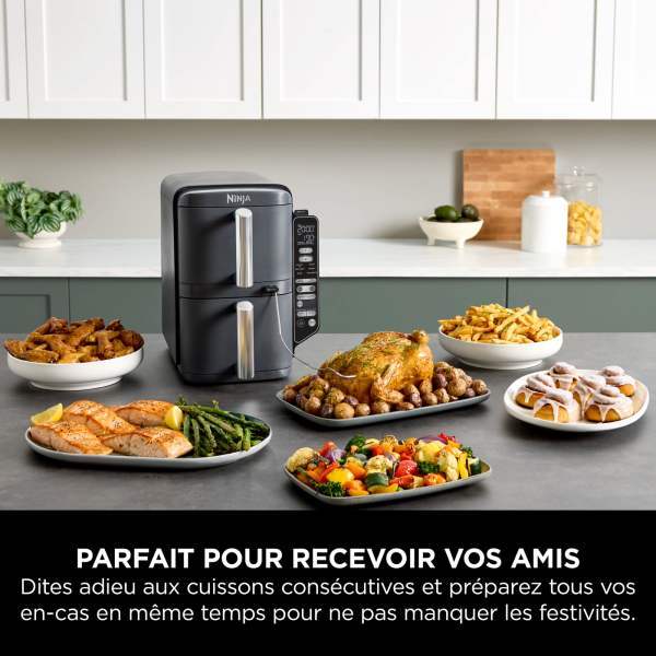 Air Fryer Ninthtja Double Stack XL 2 tiroirs superposés 6-en-1, 9,5 L avec thermosonde, Gris SL451EU