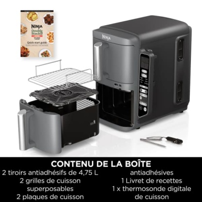 Air Fryer Ninthtja Double Stack XL 2 tiroirs superposés 6-en-1, 9,5 L avec thermosonde, Gris SL451EU