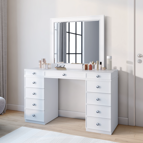 Tresathtnti Alexthtandra Double Pedestal Vanity Table with LED Lighted Mirror