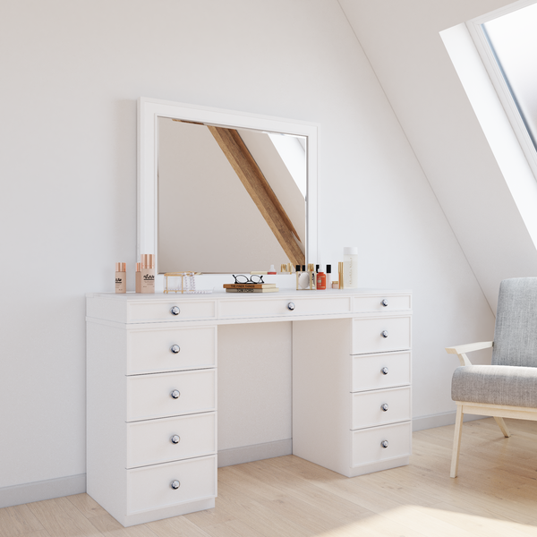 Tresathtnti Alexthtandra Double Pedestal Vanity Table with LED Lighted Mirror