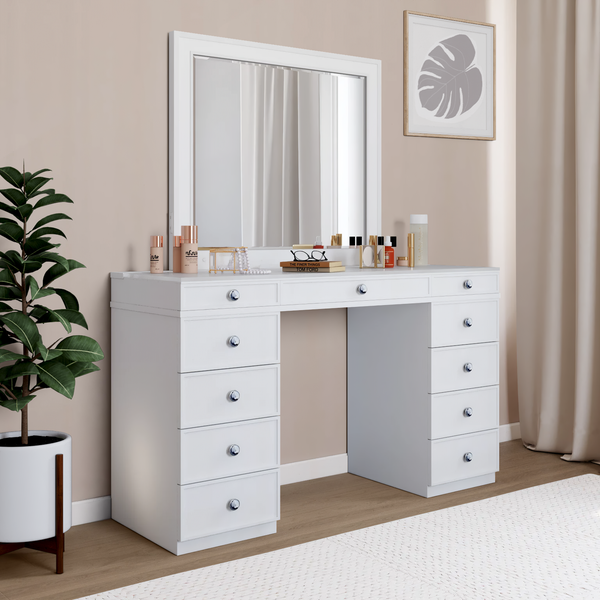 Tresathtnti Alexthtandra Double Pedestal Vanity Table with LED Lighted Mirror