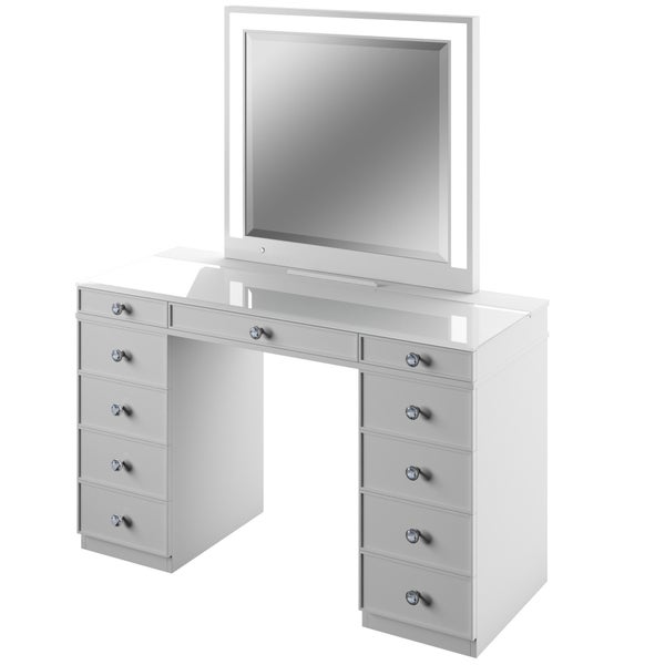 Tresathtnti Alexthtandra Double Pedestal Vanity Table with LED Lighted Mirror