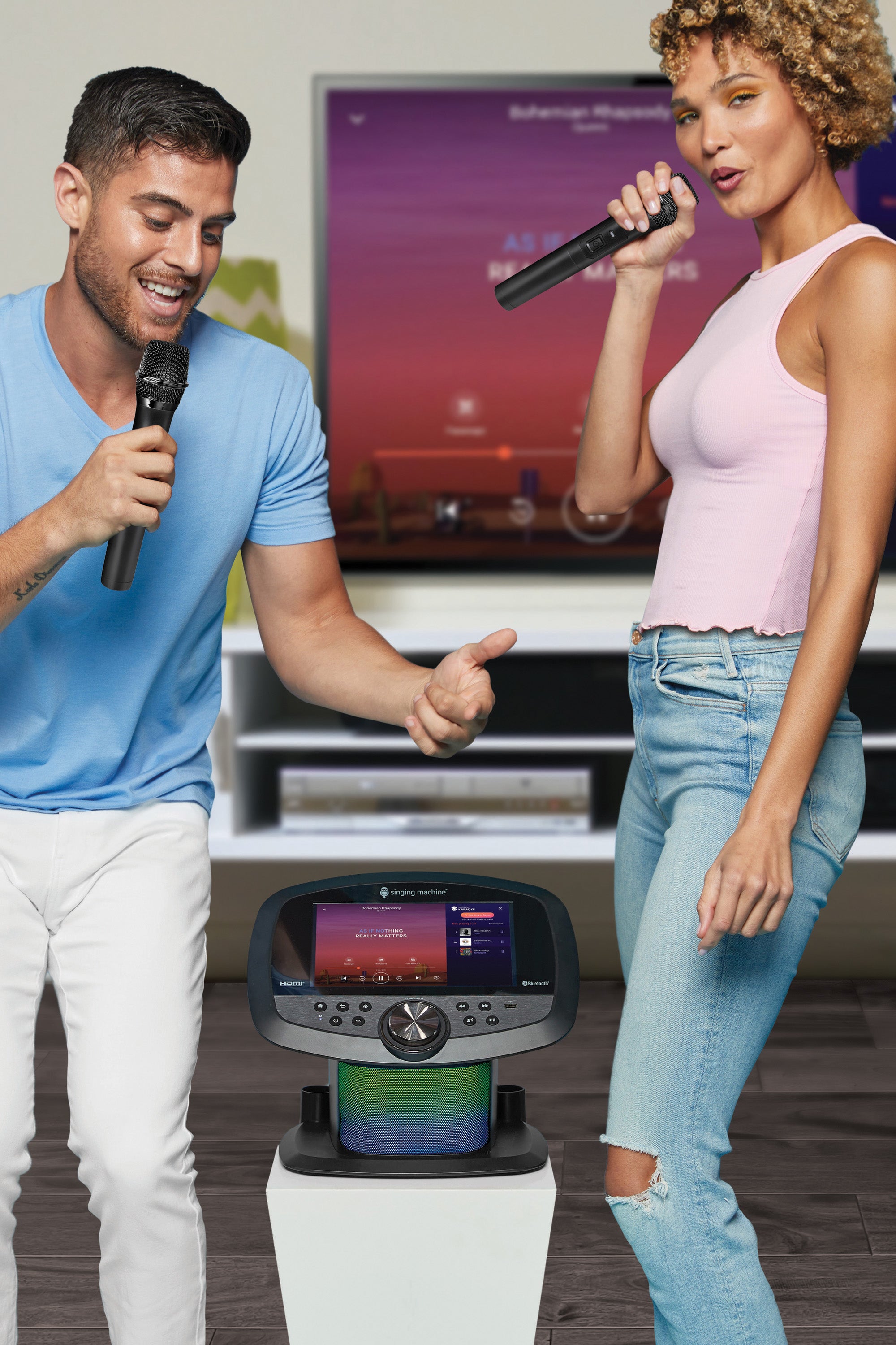 Singthting Machthtine Bluetooth Professional Karaoke Huthtb with 2 Wireless Mics, 10” Touch Screen & Streaming Apps