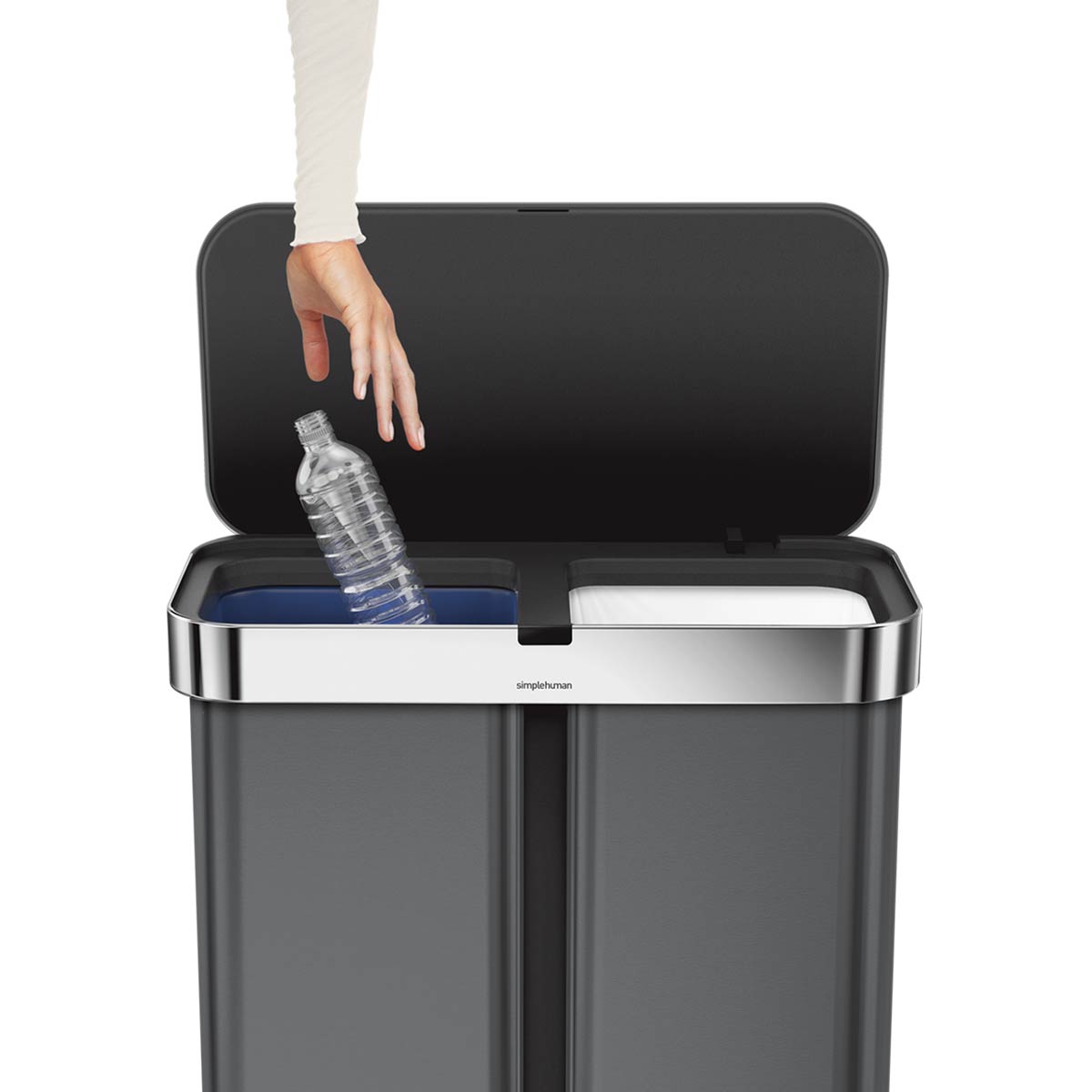 Simpleththuman 58 litre dual compartment rectangular sensor bin with voice and motion control
