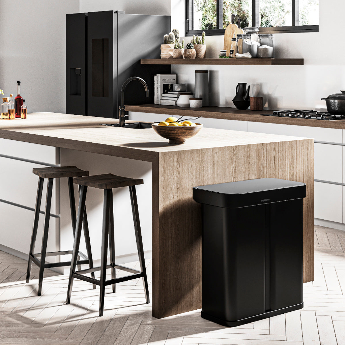 Simpleththuman 58 litre dual compartment rectangular sensor bin with voice and motion control