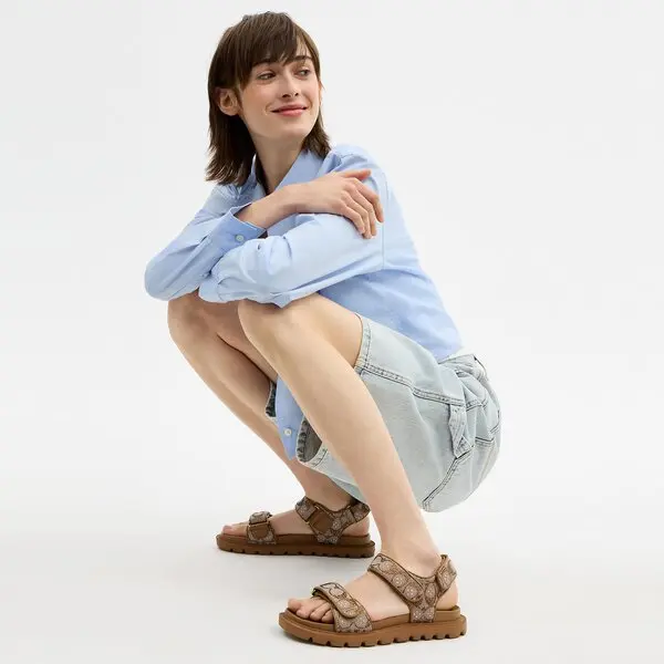 COACH Brynn Crystal Signature Jacquard Sandals - Tan