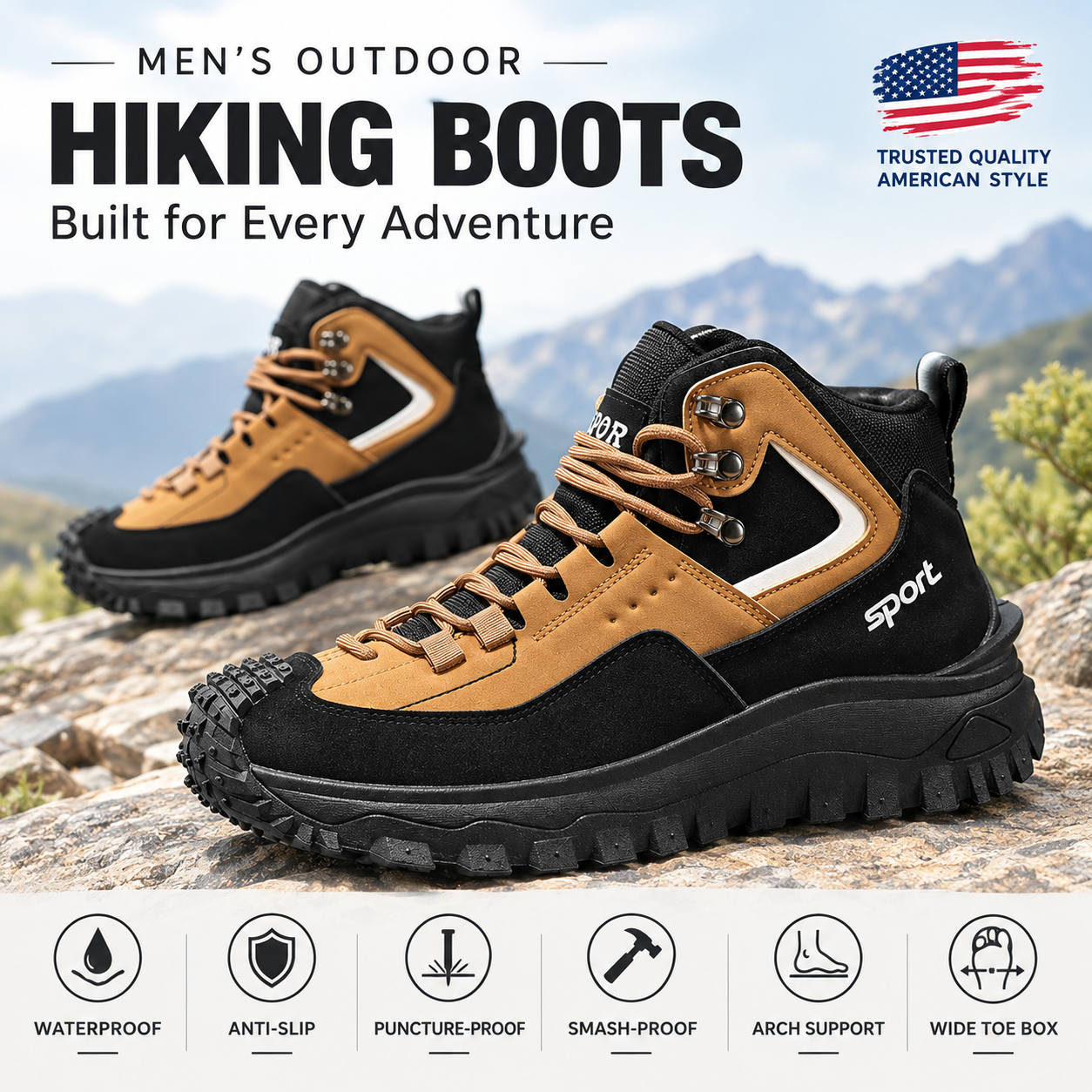 (⏰️ BIG SAVINGS — LIMITED TIME🔥)Men's Outdoor Hiking Boots - Waterproof, Non-Slip, Puncture-Proof And Smash-Proof; Correct Arch Support And Wide Toe - Suitable For Daily Wear And Outdoor Adventures