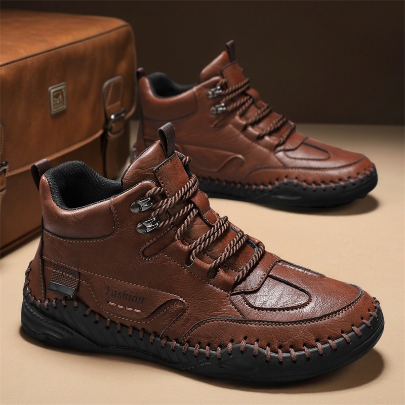(⏰Limited-Time 70% Discount Promotion) Men's Versatile Casual Handmade Boots - Waterproof, Slip-Resistant, Puncture-Resistant, Fireproof, Arch Support, Wide Toe, Shock Absorption, Outdoor Genuine Leather Boots