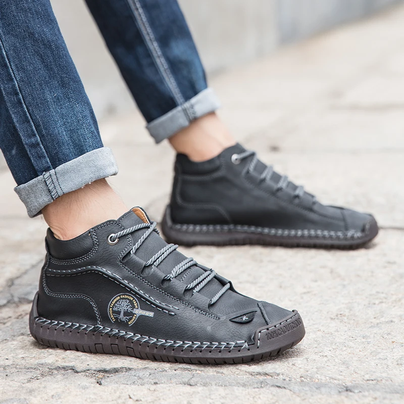 (⏰LAST DAY - 50% OFF🛒)Men's Retro Hand-Stitched Pigskin Boots – Wide Toe, Breathable, Non-Slip, Arch Support, Memory Foam Insole, Lightweight & Comfortable for Walking & Driving