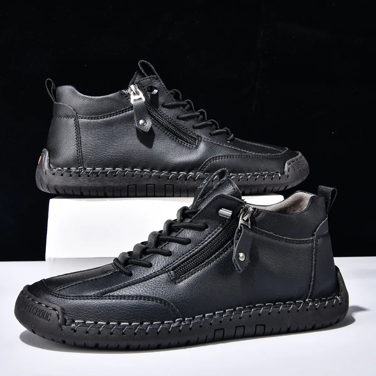 (⏰LAST DAY-70% OFF🛒)Men’s Outdoor Casual Leather Boots – First Layer Cowhide, Wide Toe, Arch Support, Zipper & Slip-On, Comfortable for Walking & Driving