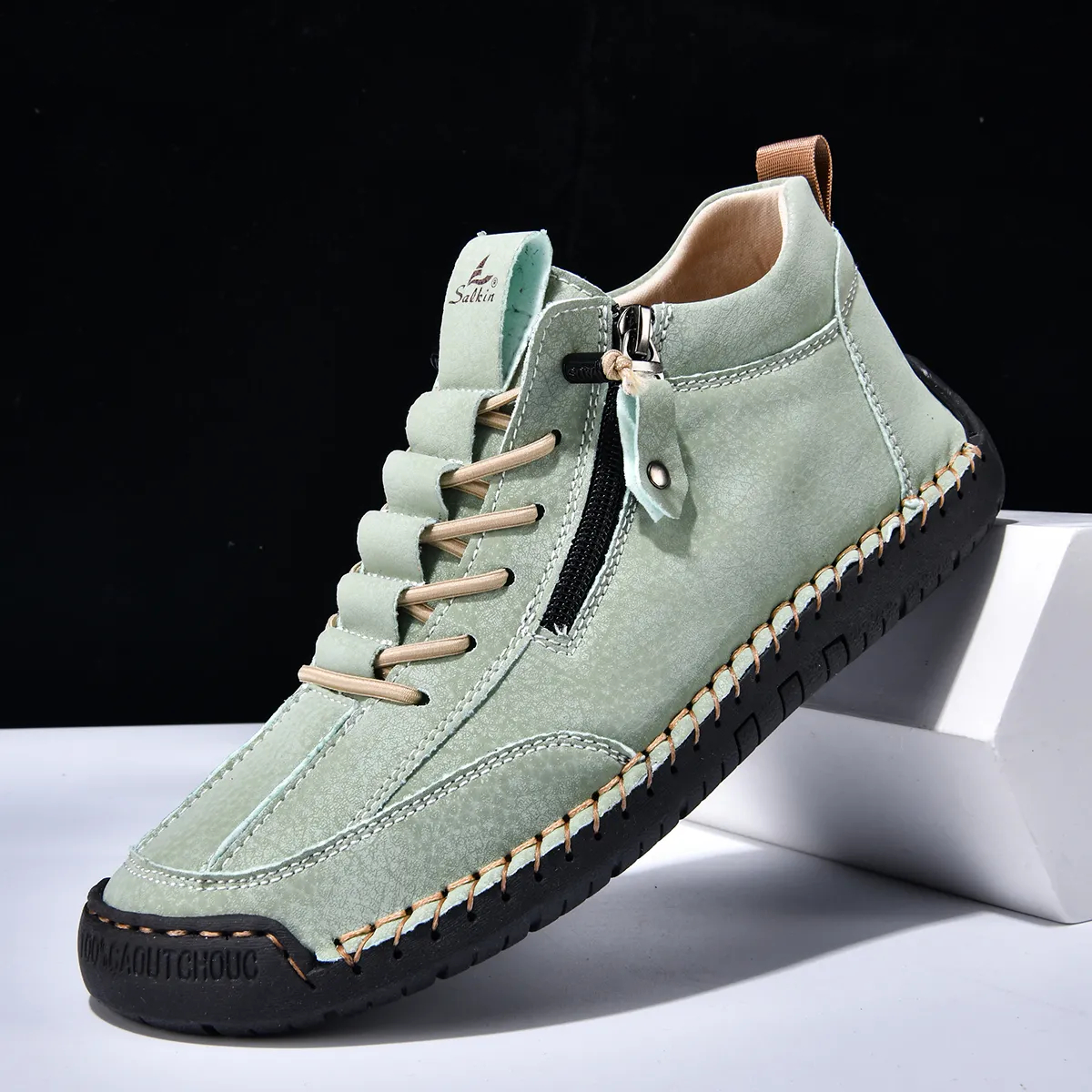 (⏰LAST DAY-70% OFF🛒)Men’s Outdoor Casual Leather Boots – First Layer Cowhide, Wide Toe, Arch Support, Zipper & Slip-On, Comfortable for Walking & Driving