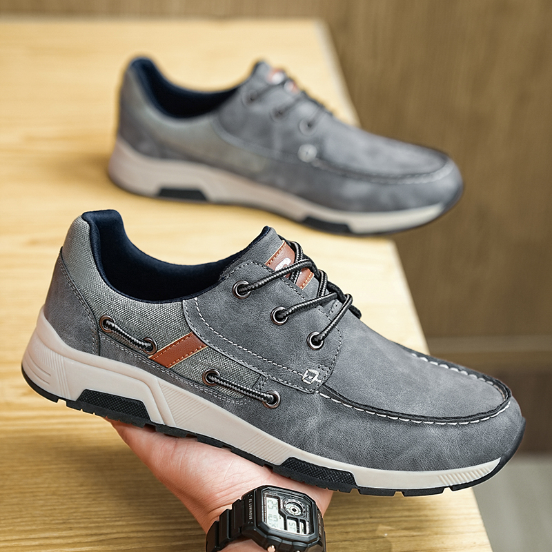 ⏰Limited Time 60% OFF🛒 Men's Comfortable Lace-Up Walking Shoes – Washed Denim-Style Leather With Arch Support, Heel Pain Relief & All-Day Comfort for Casual Daily Wear