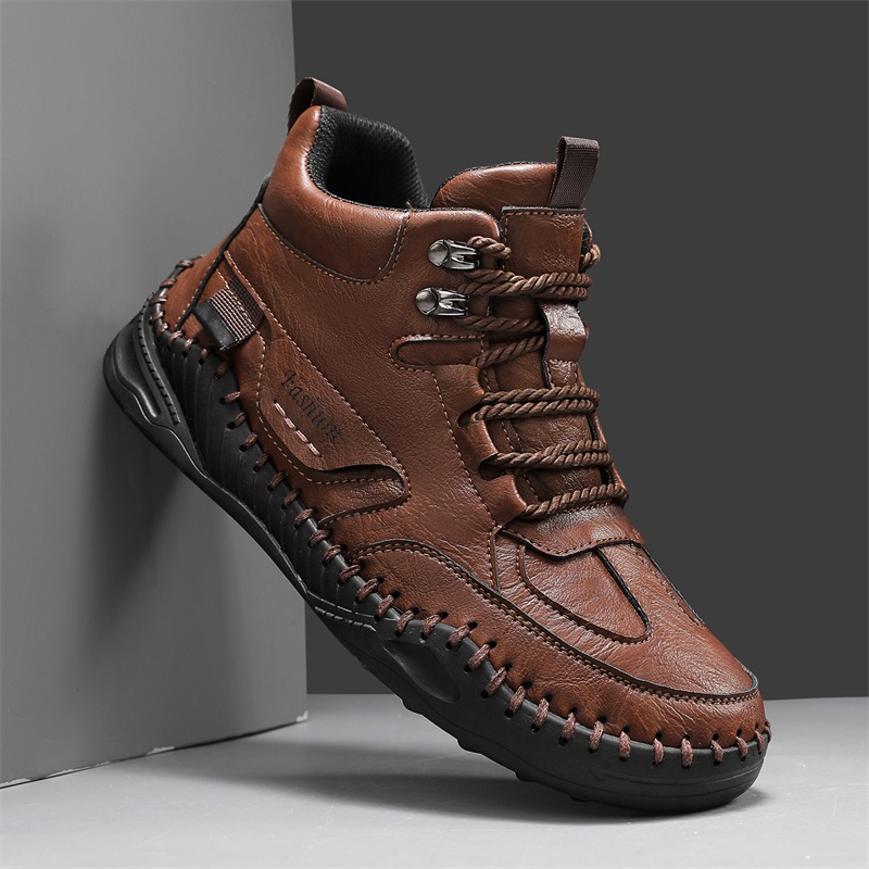 (⏰Limited-Time 70% Discount Promotion) Men's Versatile Casual Handmade Boots - Waterproof, Slip-Resistant, Puncture-Resistant, Fireproof, Arch Support, Wide Toe, Shock Absorption, Outdoor Genuine Leather Boots