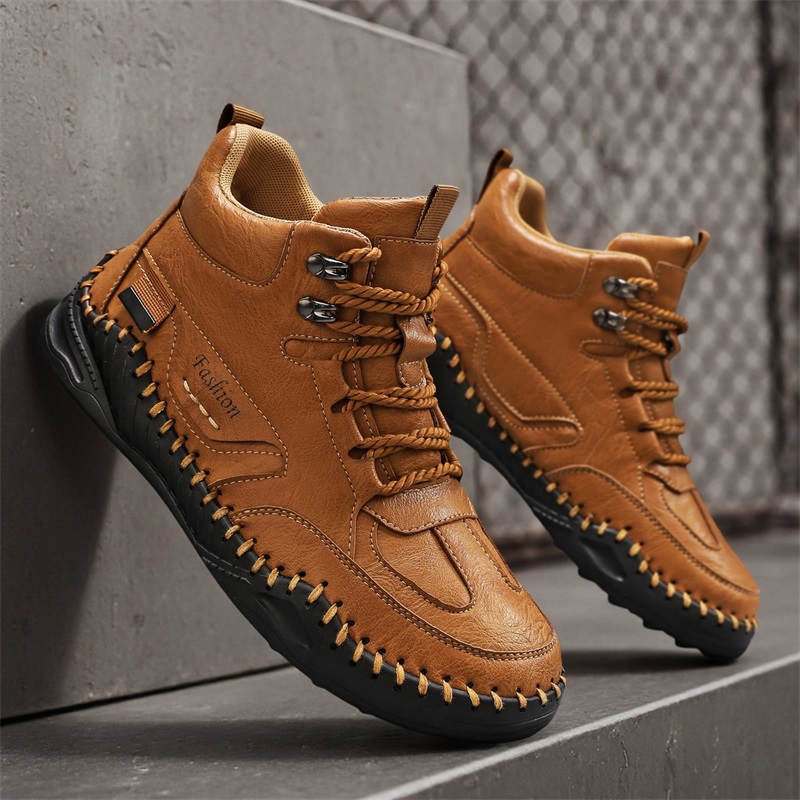 (⏰Limited-Time 70% Discount Promotion) Men's Versatile Casual Handmade Boots - Waterproof, Slip-Resistant, Puncture-Resistant, Fireproof, Arch Support, Wide Toe, Shock Absorption, Outdoor Genuine Leather Boots